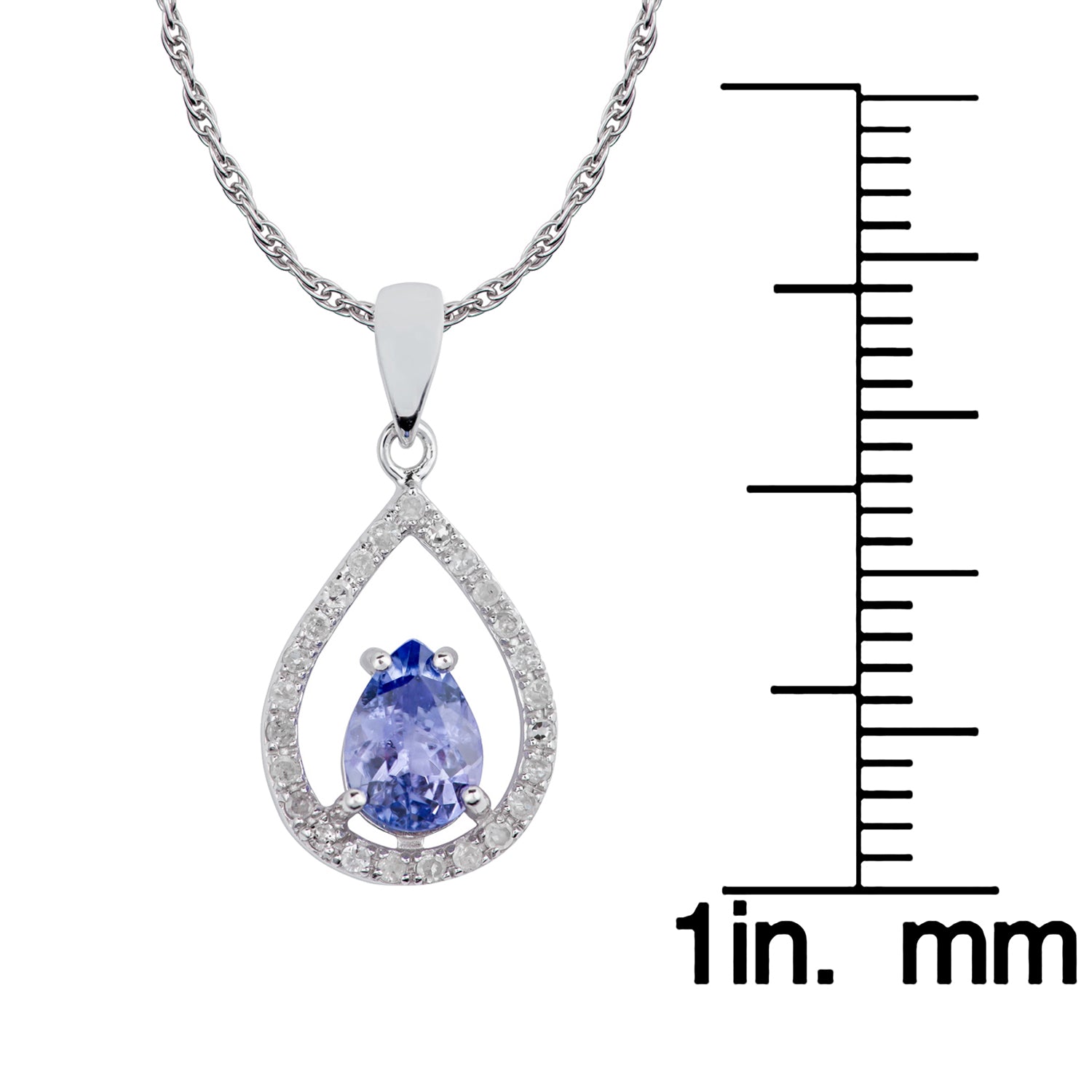 10k White Gold Genuine Pear Shape Tanzanite and Diamond Halo Teardrop Pendant Necklace