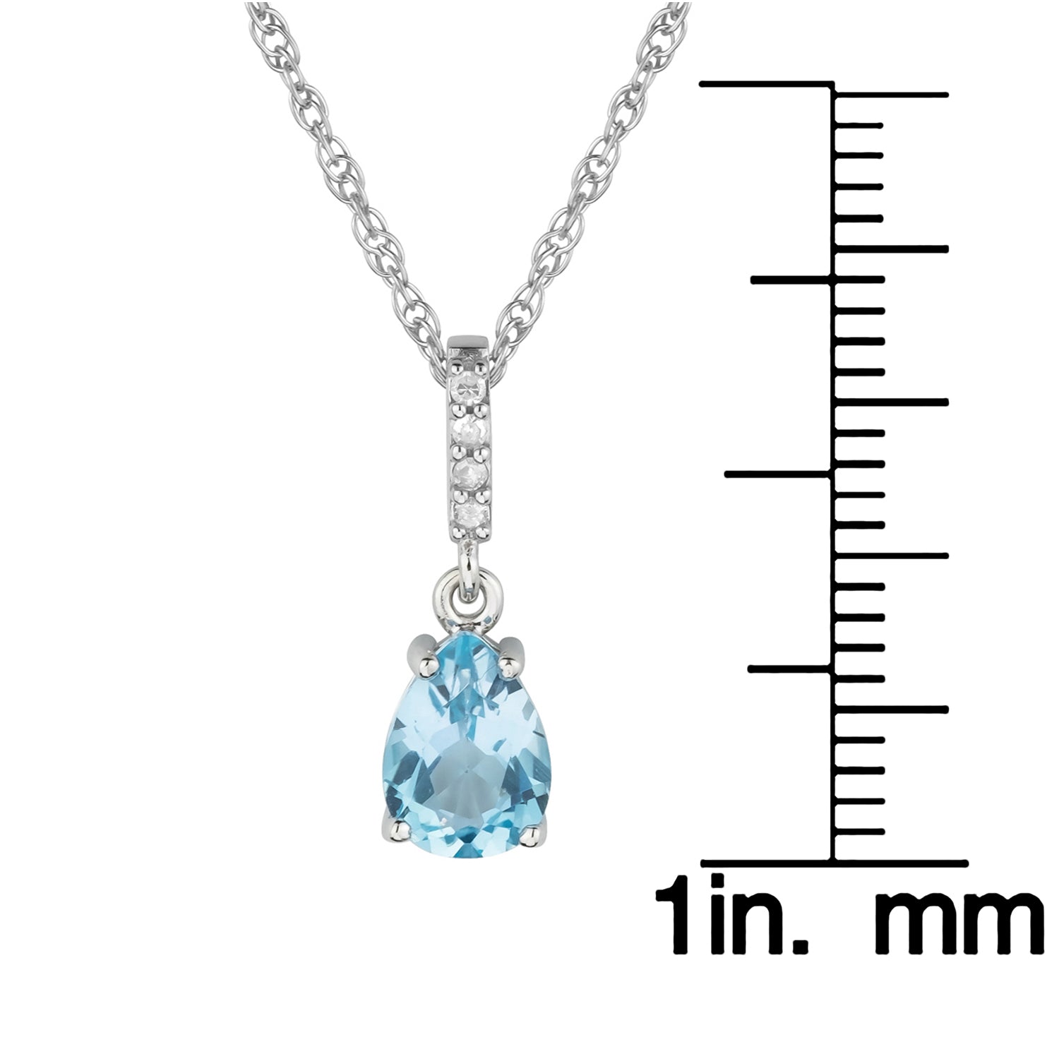 10k White Gold Genuine Pear Shape Blue Topaz and Diamond Drop Pendant Necklace
