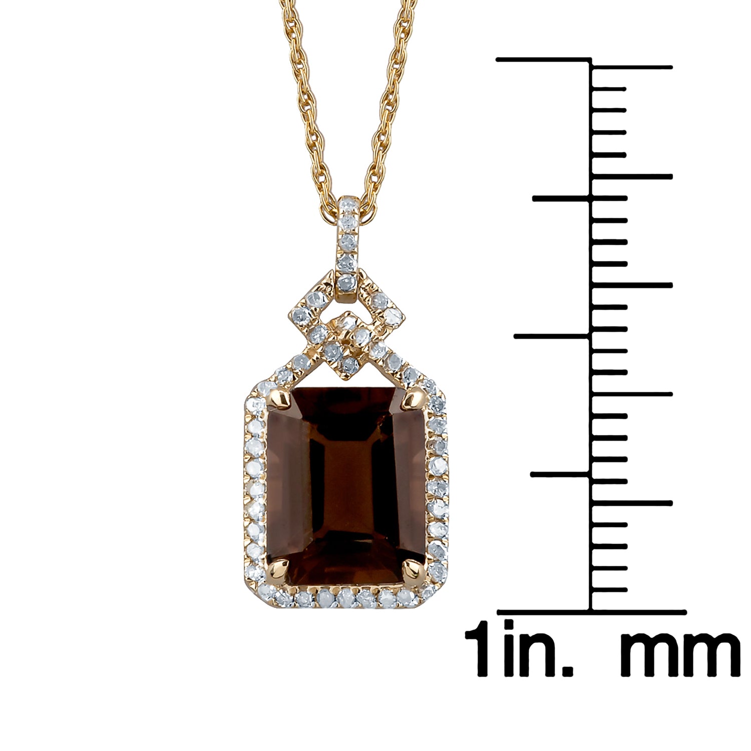 10k Yellow Gold Emerald cut Smoky Quartz and Diamond Halo Necklace