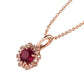 10k Rose Gold Genuine Round Ruby and Diamond Vintage Style Halo Pendant Necklace