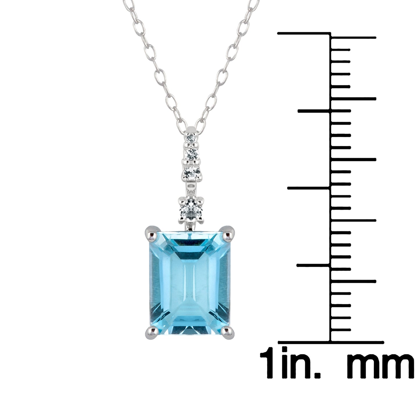 10k White Gold Genuine Emerald Cut Blue Topaz Pendant Necklace