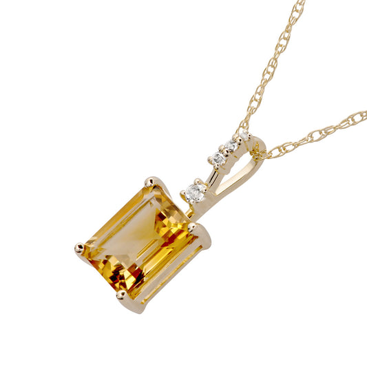 10k Yellow Gold Genuine Emerald Cut Citrine Pendant Necklace