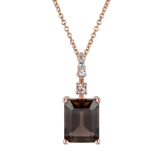 10k Rose Gold Genuine Emerald Cut Smoky Quartz Pendant Necklace