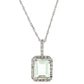 10k White Gold Emerald Cut Green Amethyst and Diamond Halo Pendant Necklace