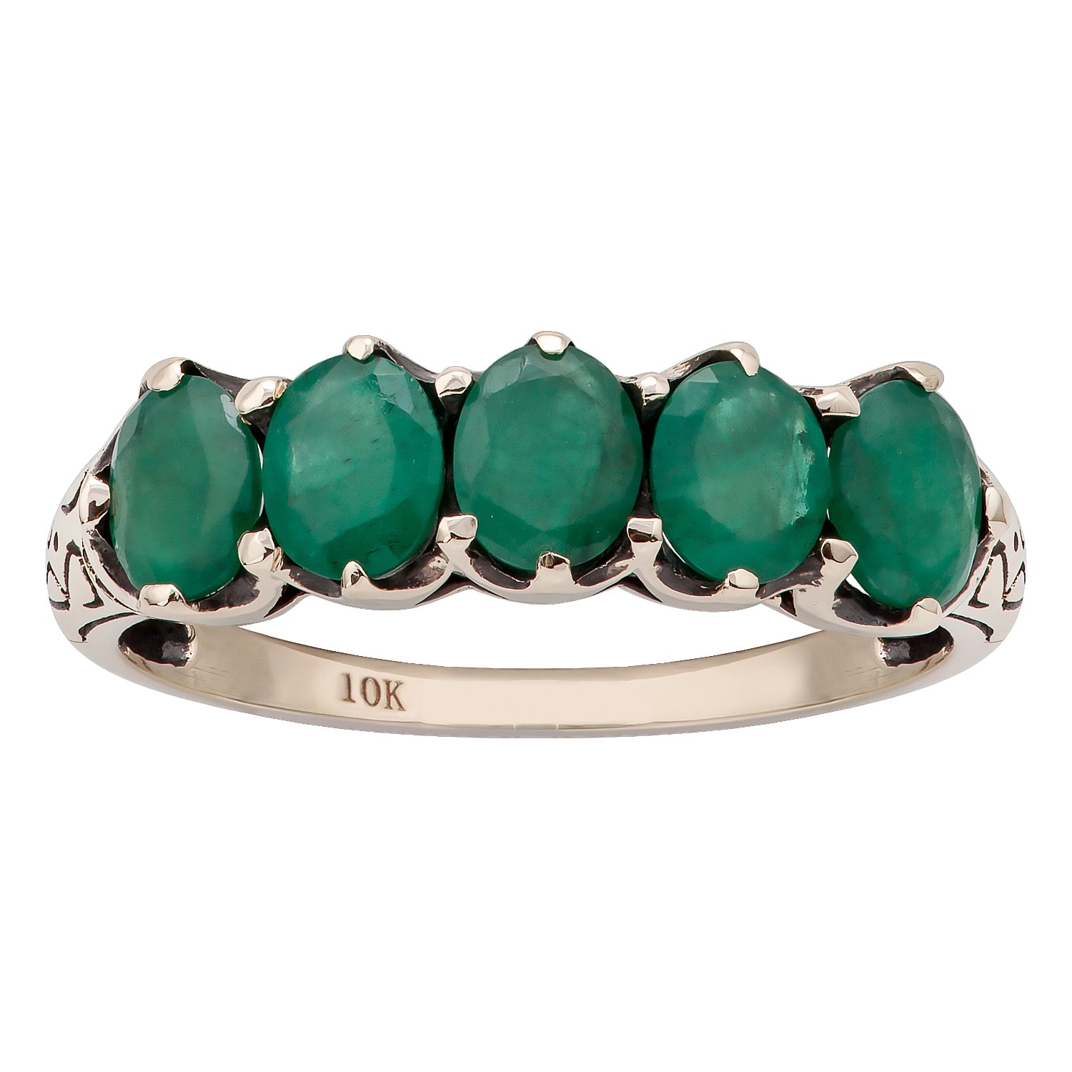 10k Yellow Gold 1.70ct Genuine Oval Emerald Anniversary Band Ring