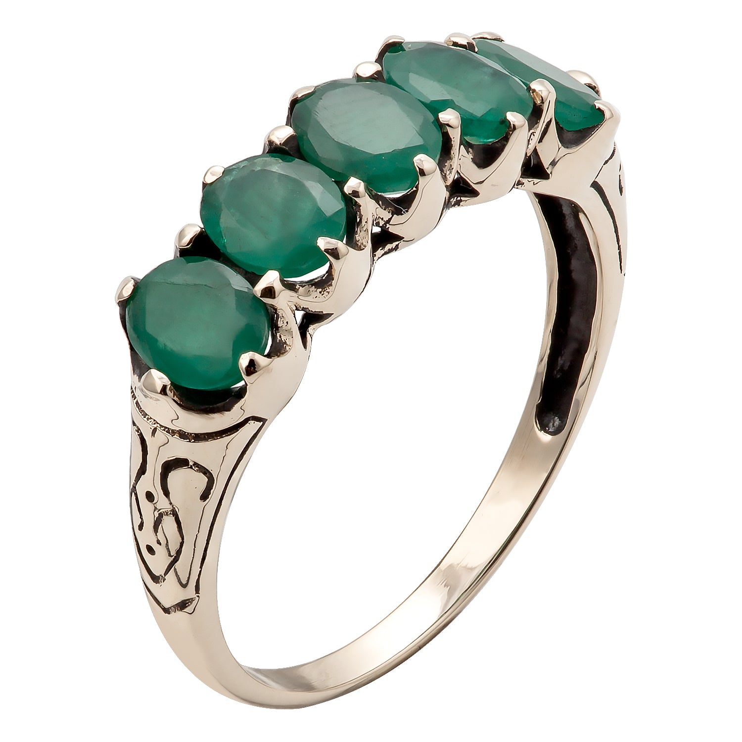 10k Yellow Gold 1.70ct Genuine Oval Emerald Anniversary Band Ring