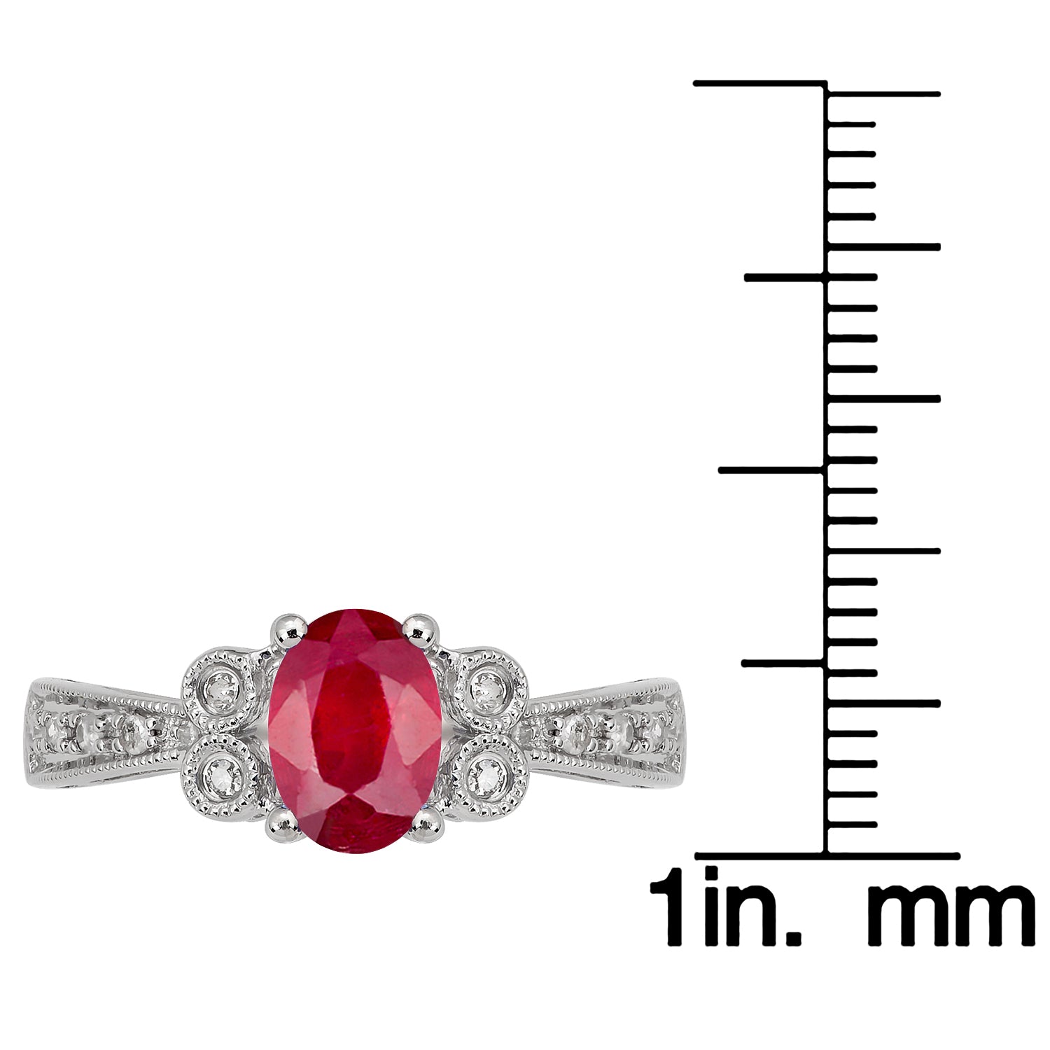 10k White Gold Vintage Style Oval Ruby and Diamond Ring
