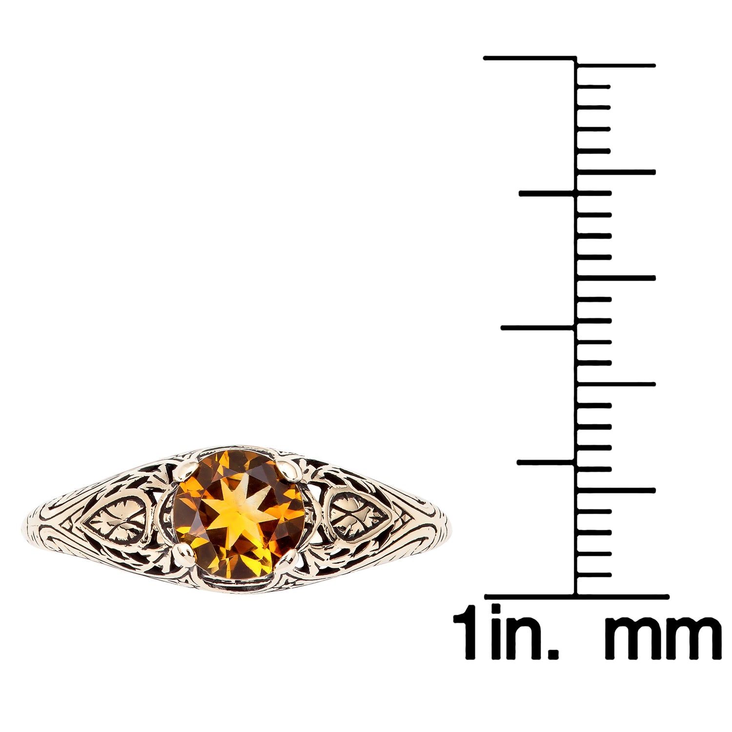 10k Yellow Gold Vintage Style Genuine Round Citrine Scroll Ring