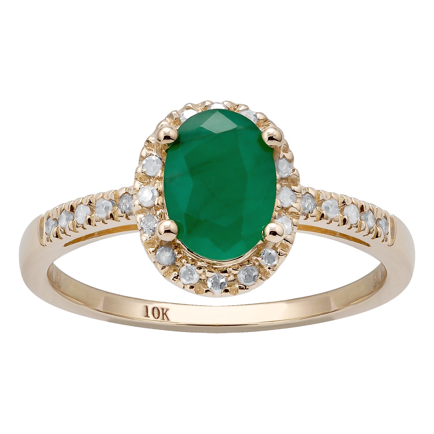10k Yellow Gold Oval Emerald and Diamond Halo Ring
