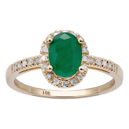 10k Yellow Gold Oval Emerald and Diamond Halo Ring