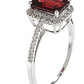 10k White Gold Emerald-Cut Garnet and Diamond Halo Ring