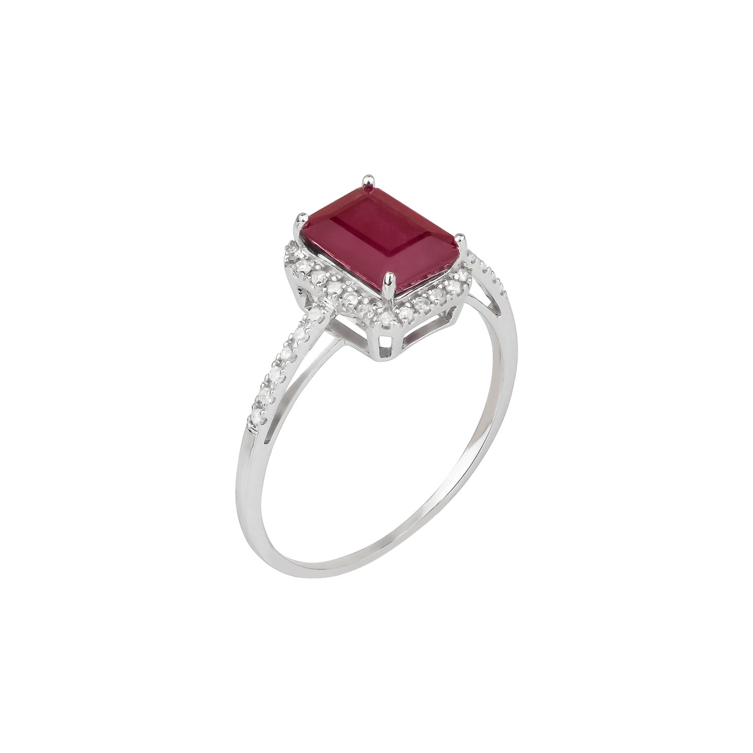 10k White Gold Genuine Emerald-cut 2.25ct Ruby and Diamond Halo Ring