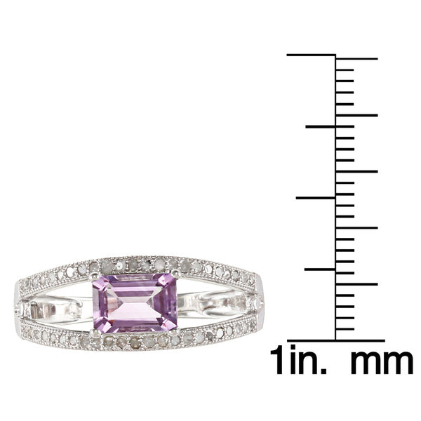 Sterling Silver Emerald-cut Amethyst and Split-Shank Diamond Ring