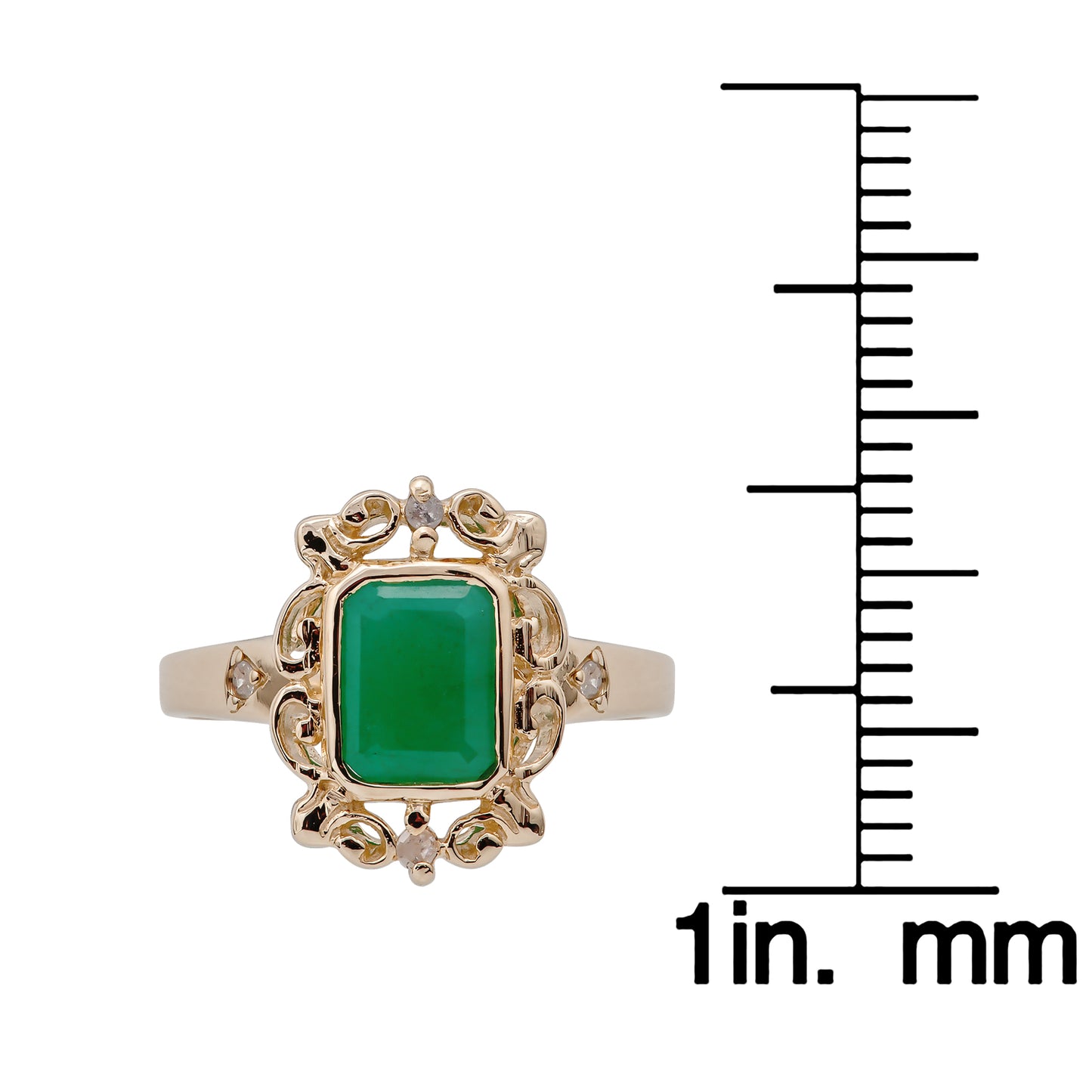 10k Yellow Gold Vintage Style Genuine Emerald and Diamond Ring