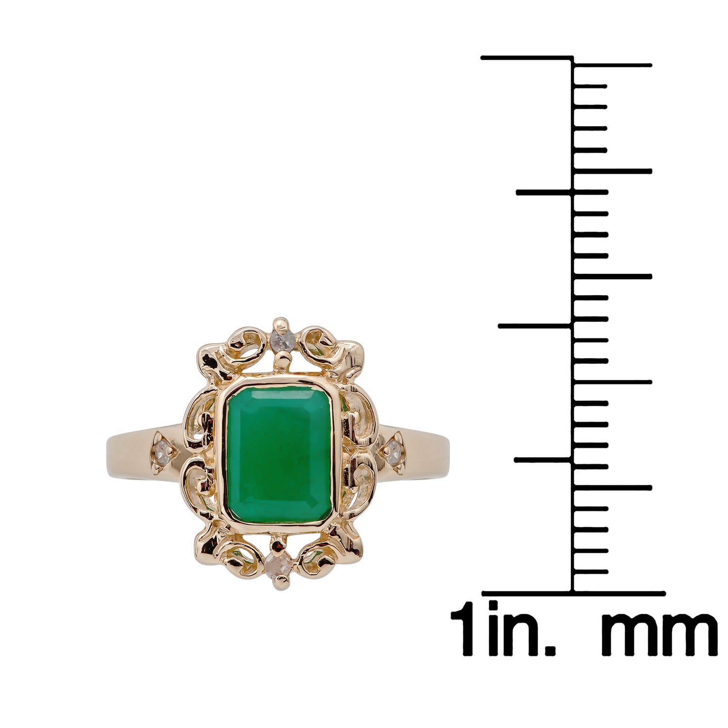 10k Yellow Gold Vintage Style Genuine Emerald and Diamond Ring