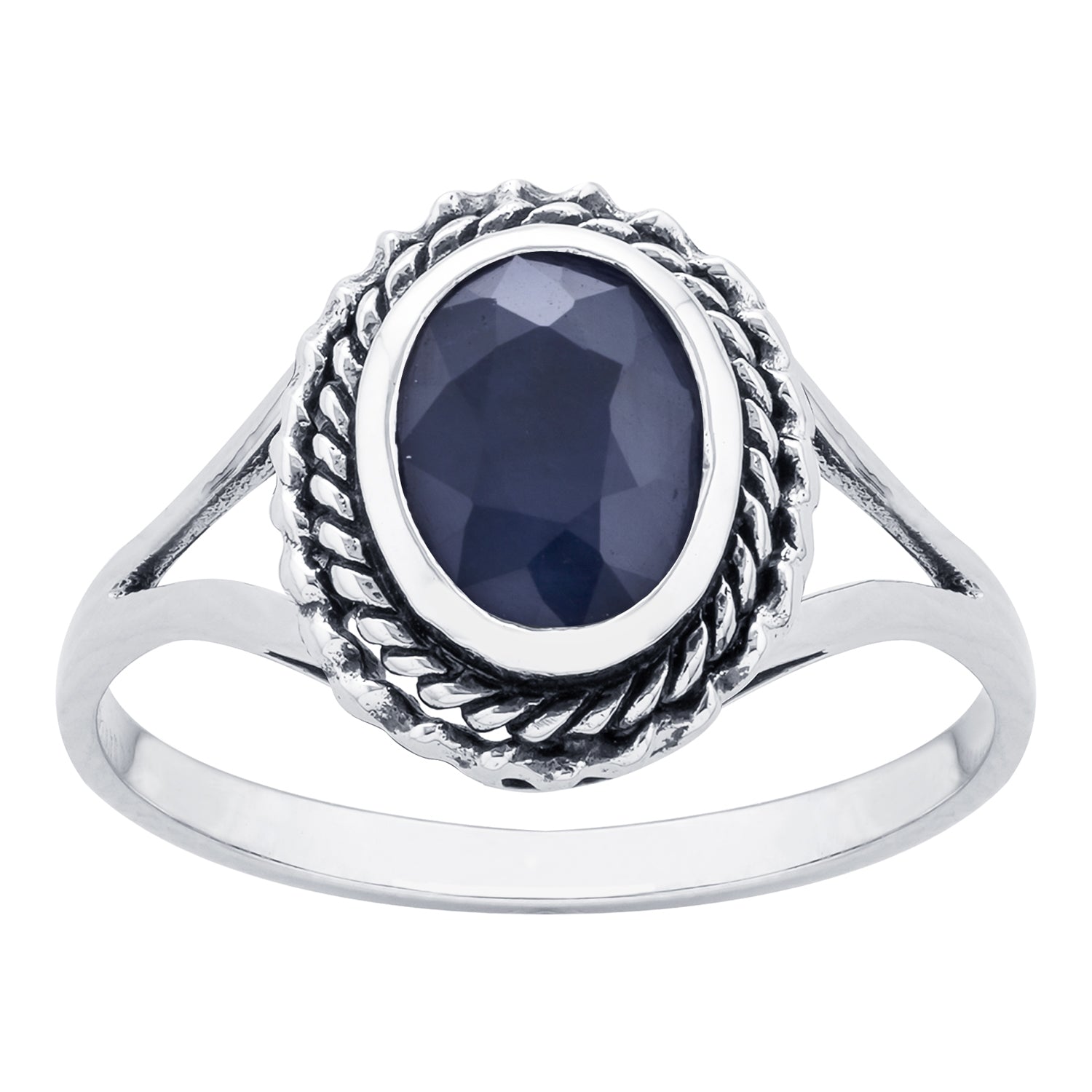 10k  White Gold Genuine Oval Sapphire Split Shank Ring