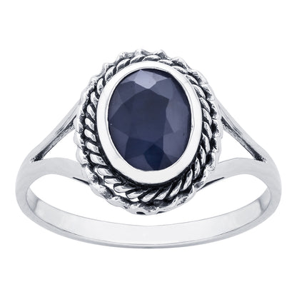 10k  White Gold Genuine Oval Sapphire Split Shank Ring