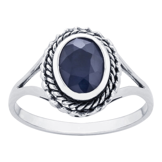 10k  White Gold Genuine Oval Sapphire Split Shank Ring