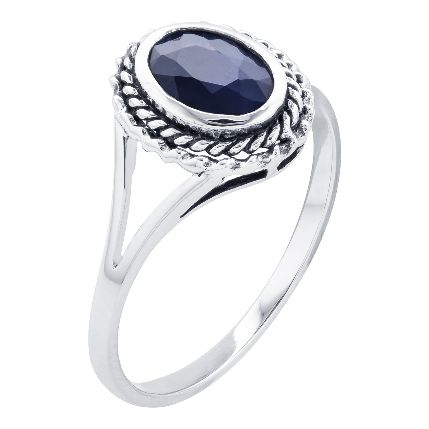 10k  White Gold Genuine Oval Sapphire Split Shank Ring