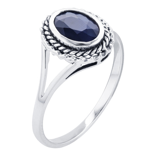 10k  White Gold Genuine Oval Sapphire Split Shank Ring