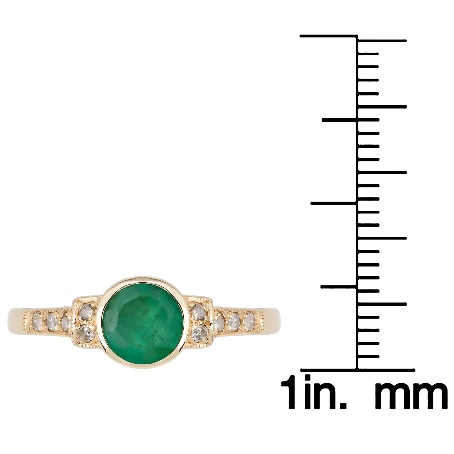 10k Yellow Gold Vintage Style Genuine Round Emerald and Diamond Ring