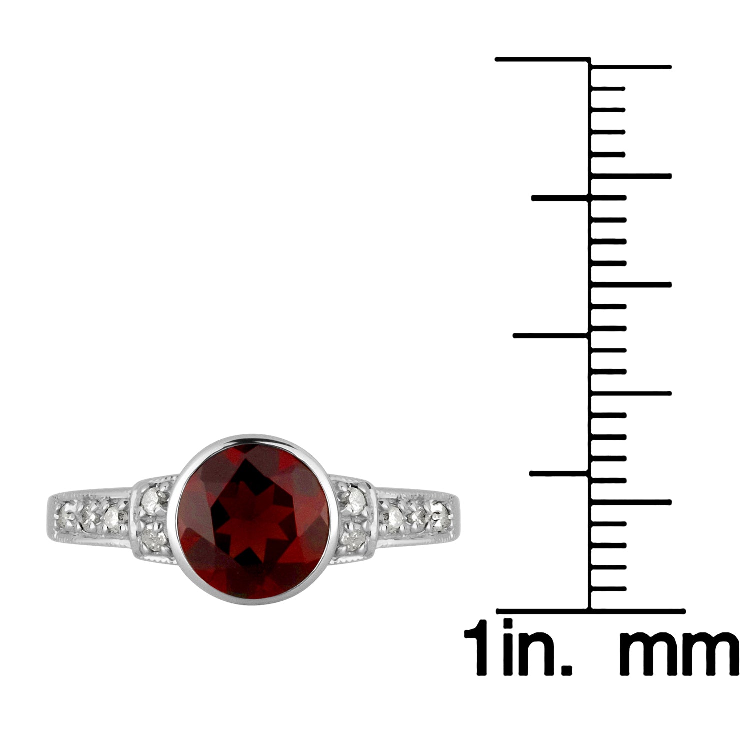 10k White Gold Vintage Style Genuine Round Garnet and Diamond Ring