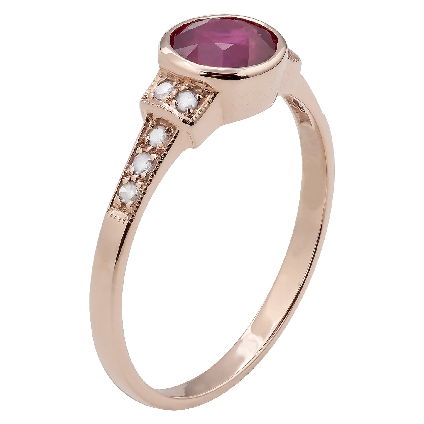 10k Rose Gold Vintage Style Genuine Round Ruby and Diamond Ring