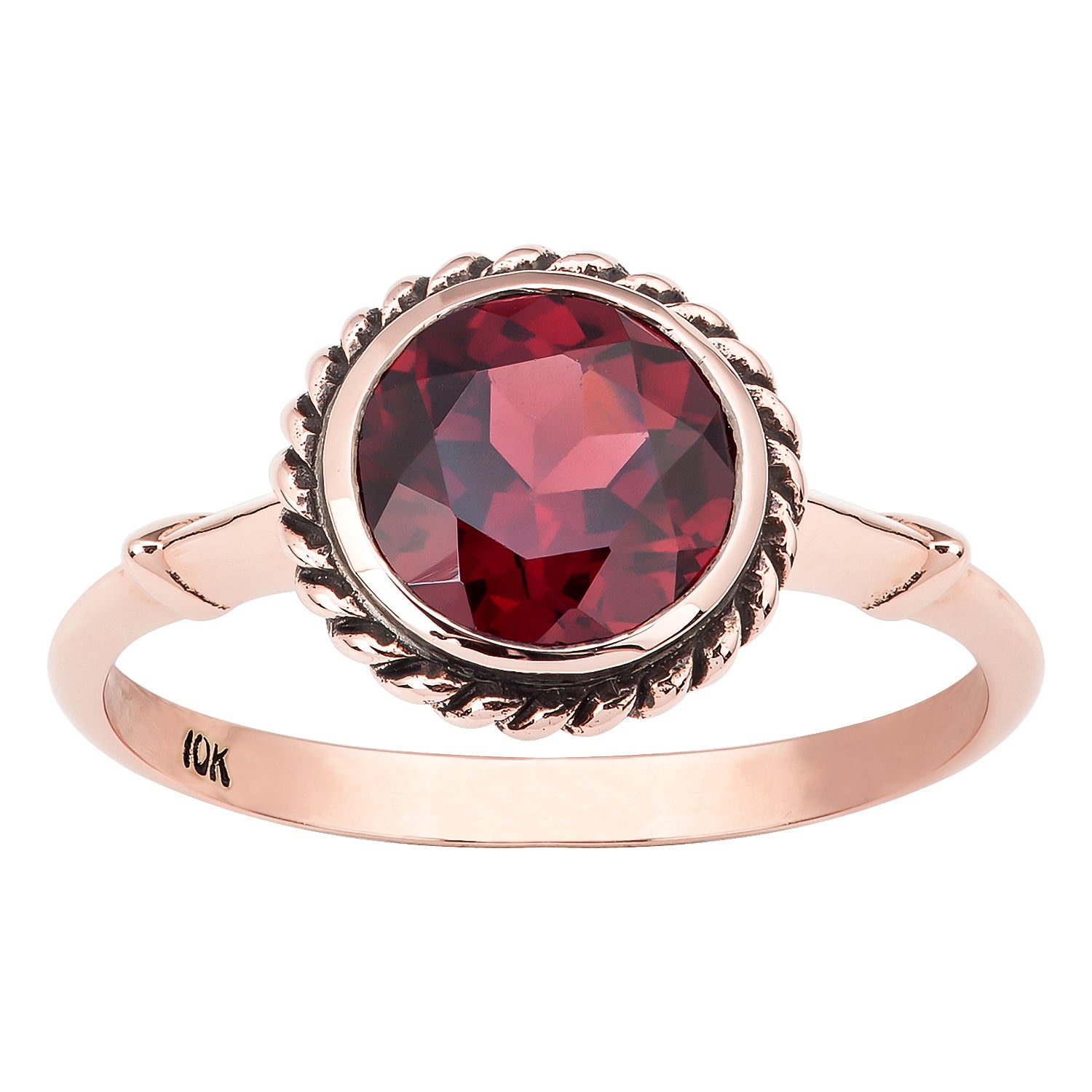 10k Rose Gold Vintage Style Genuine Round Garnet Ring