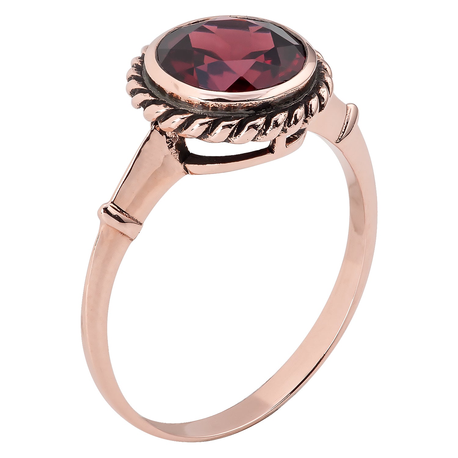 10k Rose Gold Vintage Style Genuine Round Garnet Ring