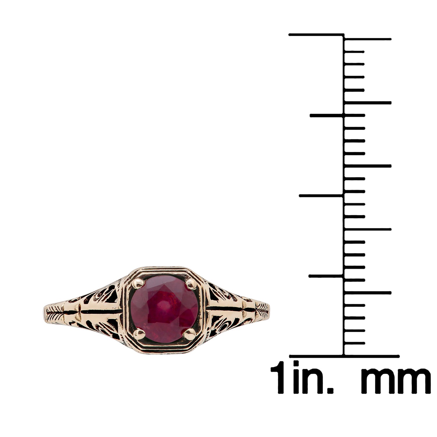 10k  Yellow Gold Vintage Style Genuine Round Ruby Filigree Ring