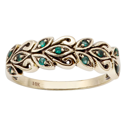 10k Yellow Gold Genuine Emerald Scroll Anniversary Ring