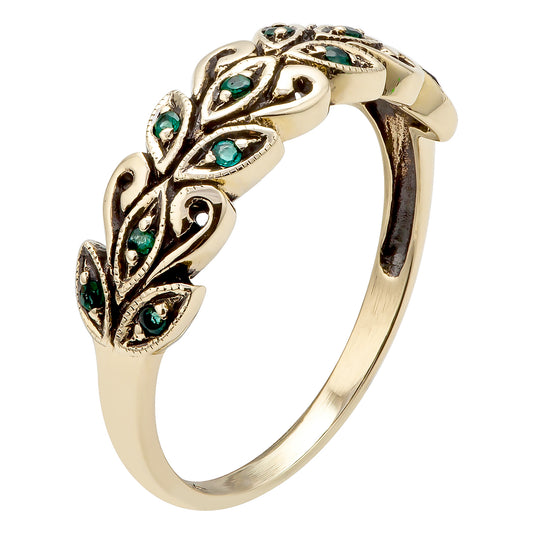 10k Yellow Gold Genuine Emerald Scroll Anniversary Ring