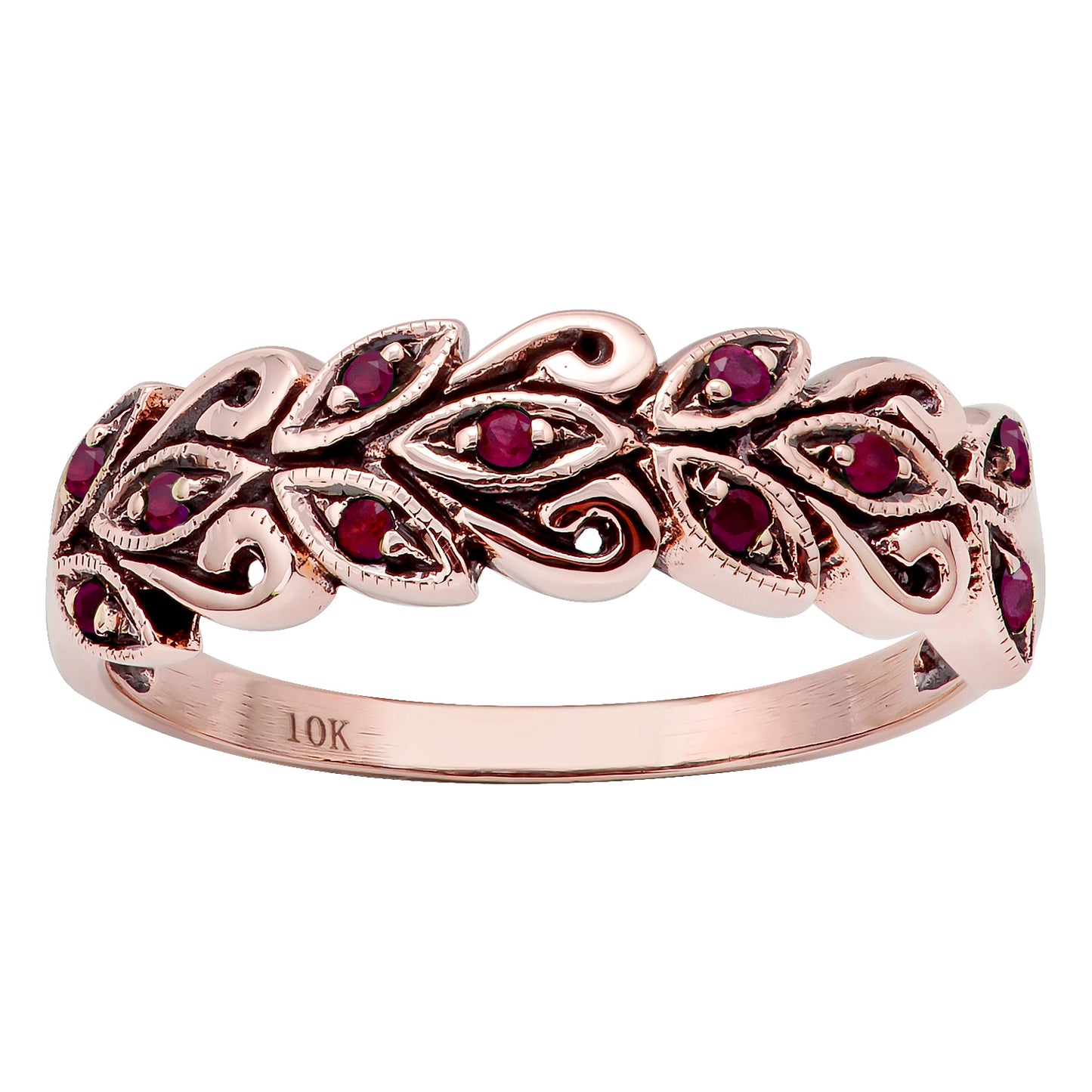 10k Rose Gold Genuine Ruby Scroll Anniversary Ring