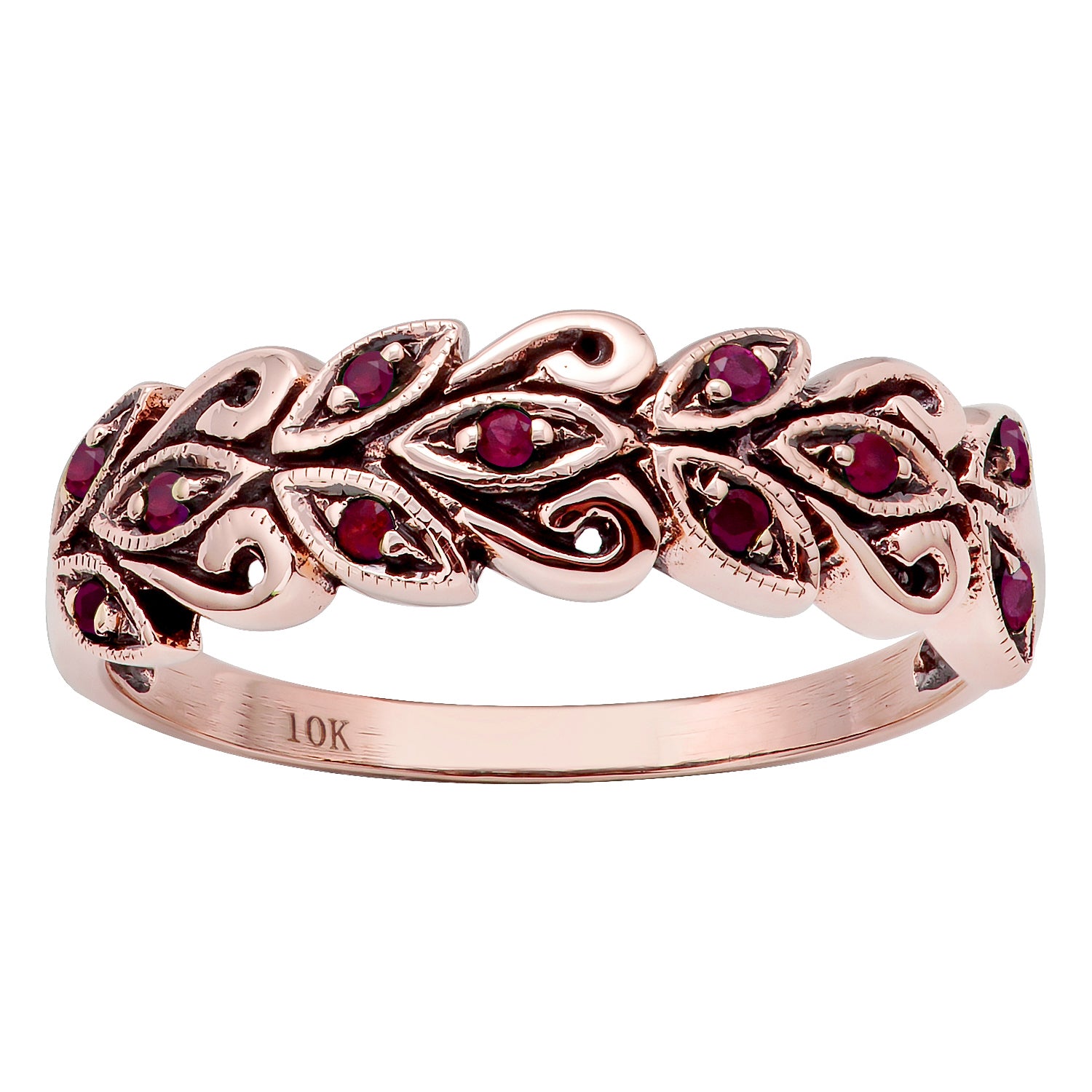 10k Rose Gold Genuine Ruby Scroll Anniversary Ring
