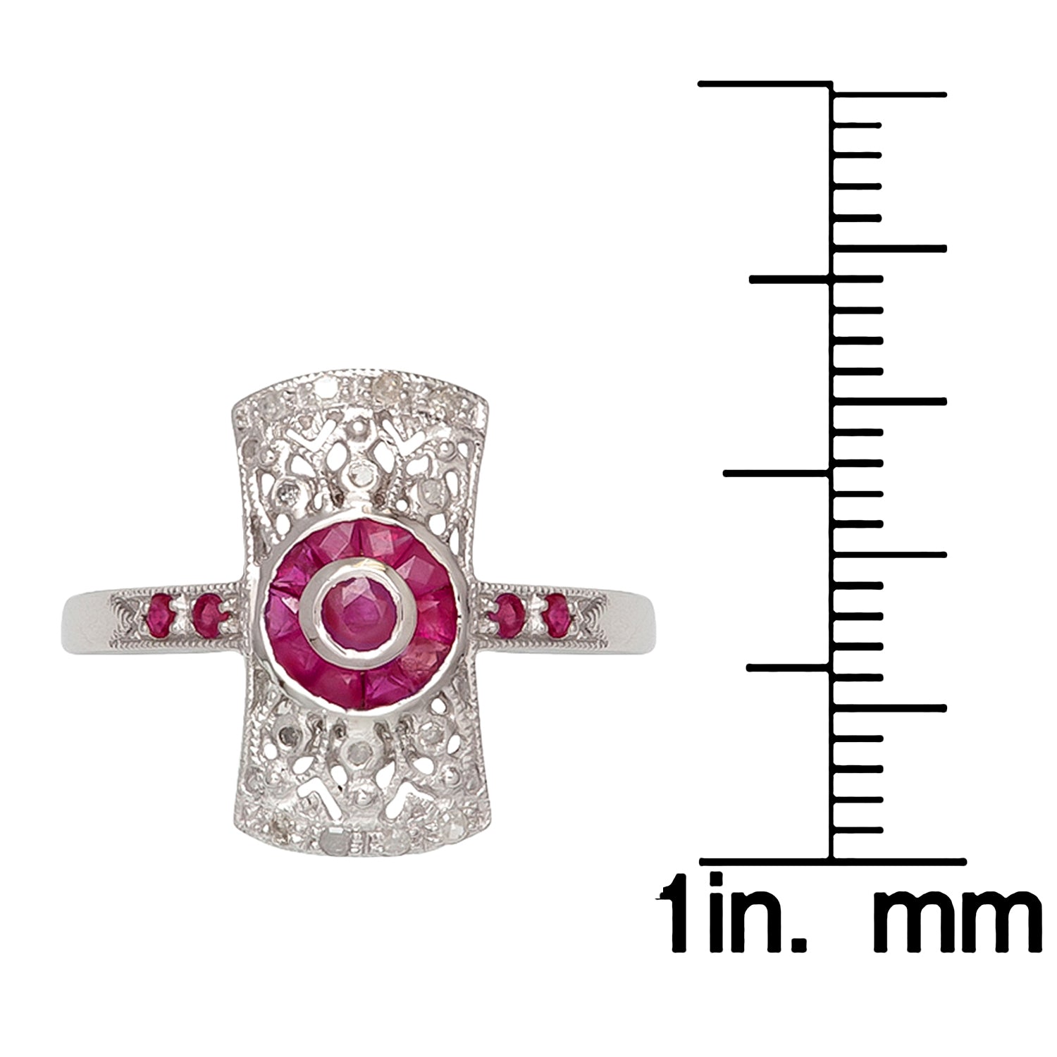 10k White Gold Antique Vintage Style Genuine Ruby and Diamond Ring