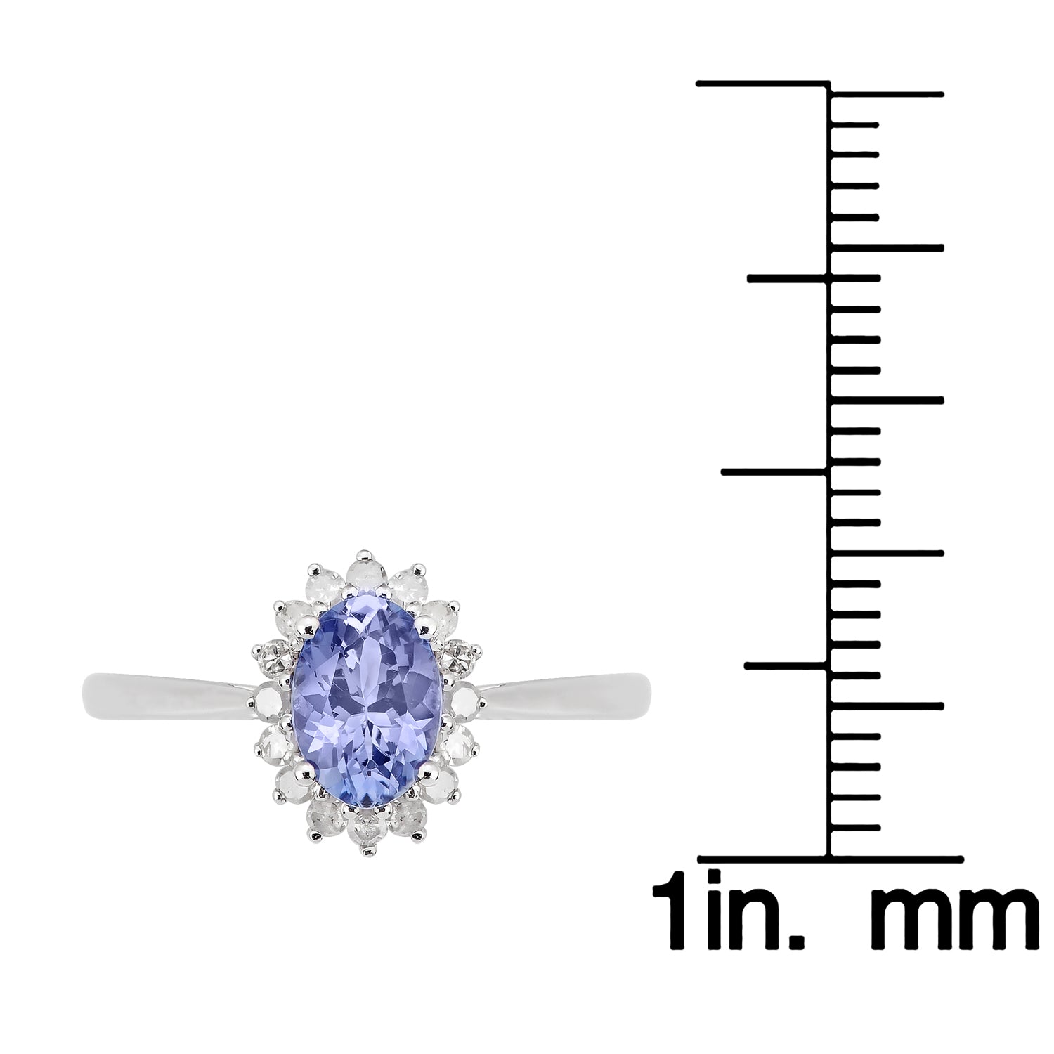 10k White Gold Oval Tanzanite and Halo Diamond Ring