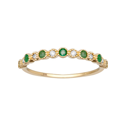 10k Yellow Gold Genuine Emerald and Diamond Petite Stackable Band