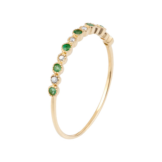 10k Yellow Gold Genuine Emerald and Diamond Petite Stackable Band