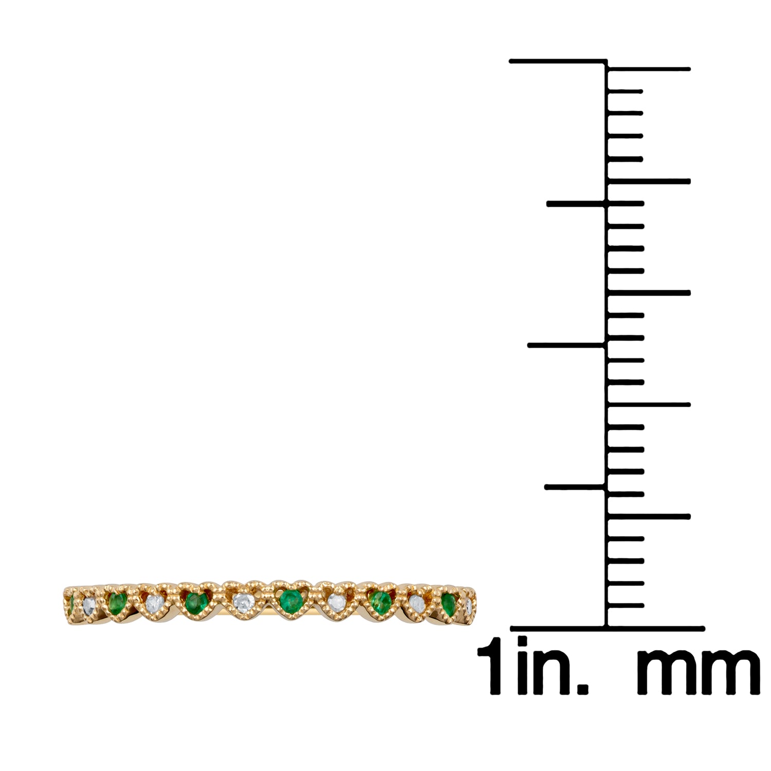 10k Yellow Gold Genuine Emerald and Diamond Petite Heart Stackable Band