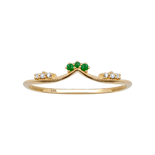 10k Yellow Gold Curved Genuine Emerald and Diamond Band Guard