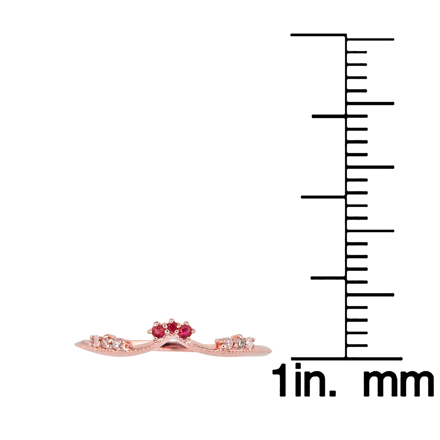 10k Rose Gold Curved Genuine Ruby and Diamond Band Guard