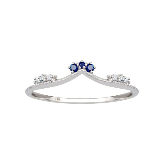 10k White Gold Curved Genuine Sapphire and Diamond Band Guard