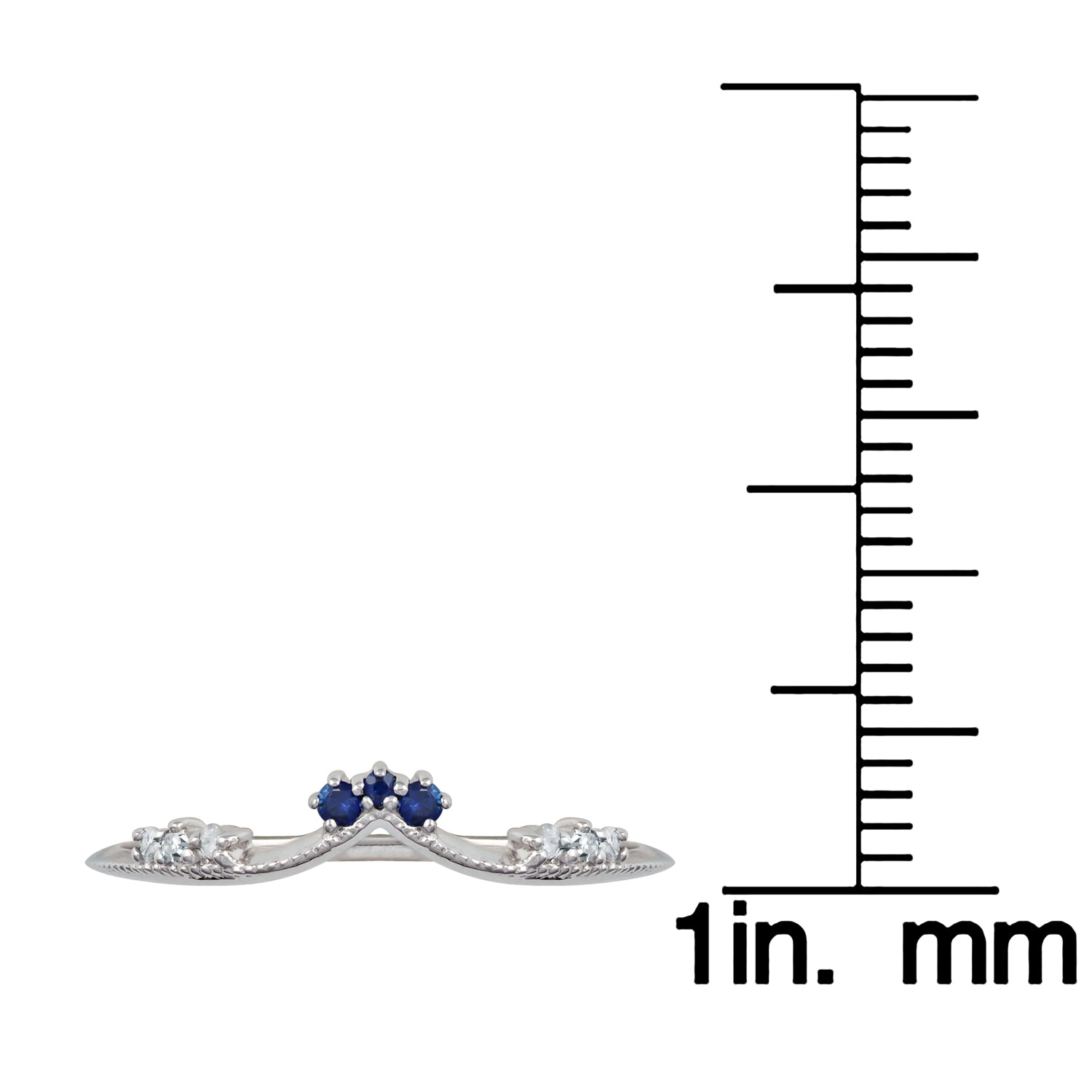 10k White Gold Curved Genuine Sapphire and Diamond Band Guard