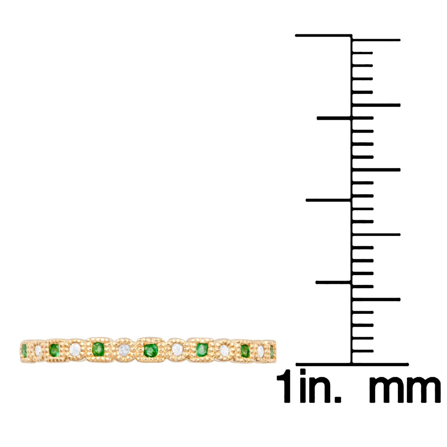 10k Yellow Gold Vintage Style Emerald and Diamond Petite Stackable Band