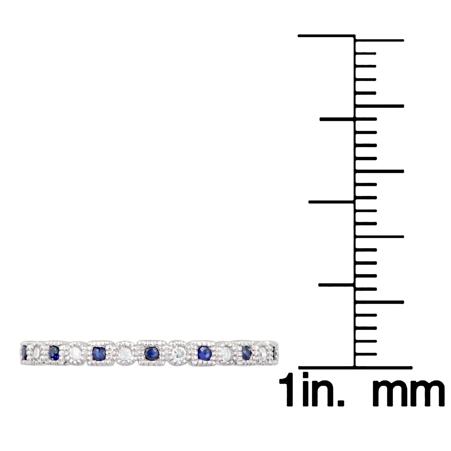 10k White Gold Vintage Style Sapphire and Diamond Petite Stackable Band