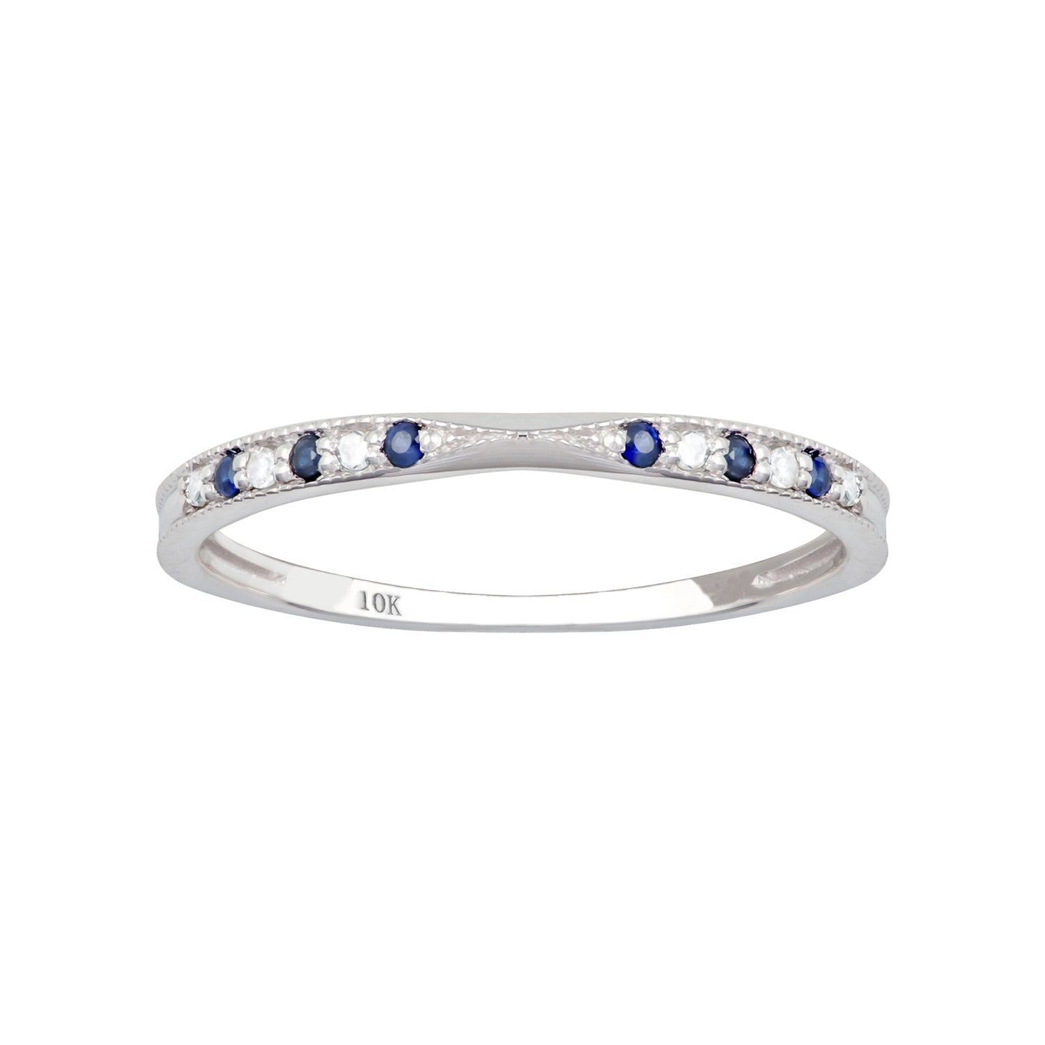 10k White Gold Vintage Style Sapphire and Diamond Stackable Band