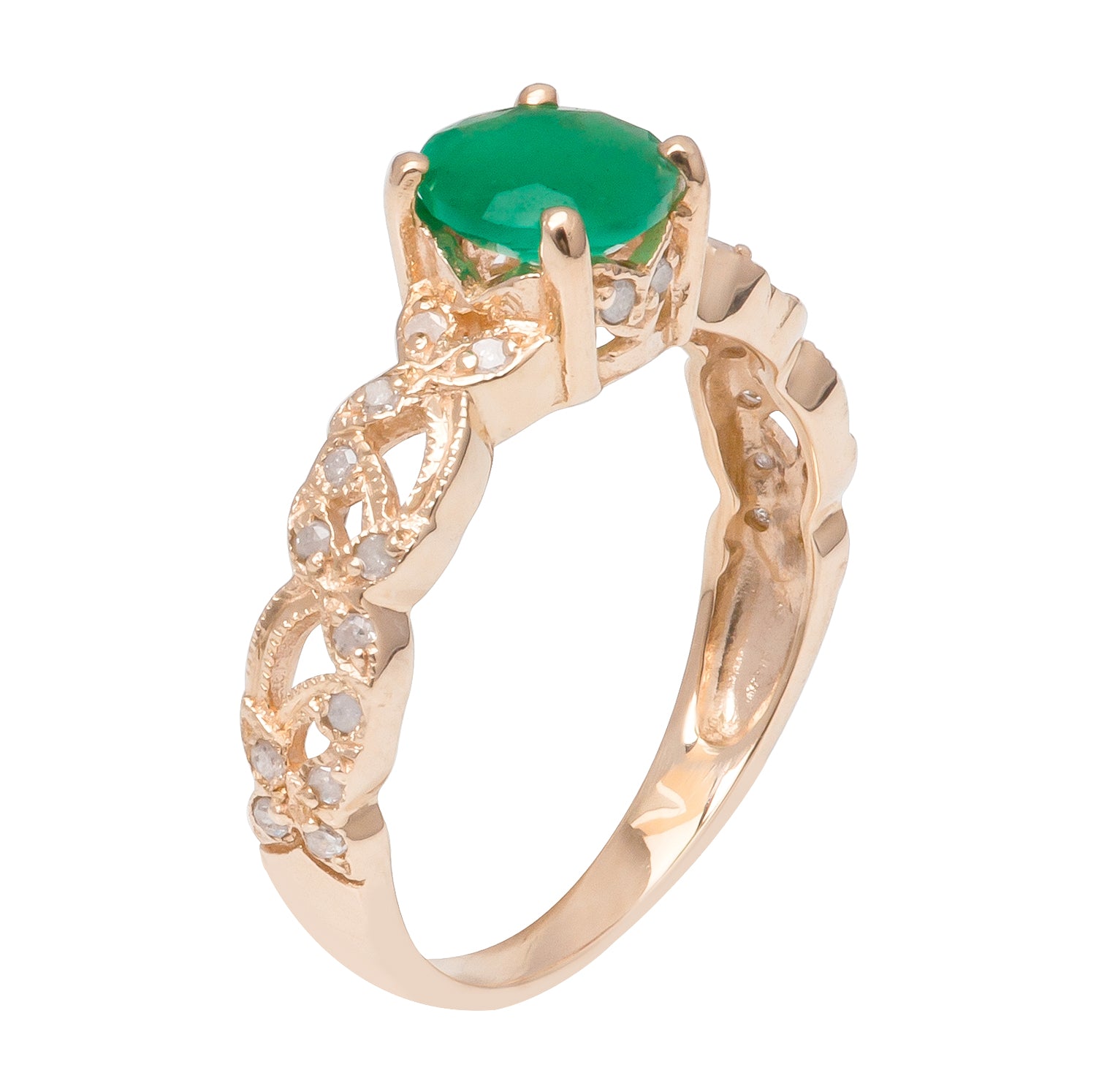 10k Yellow Gold Vintage Style Genuine Round Emerald and Diamond Filigree Ring
