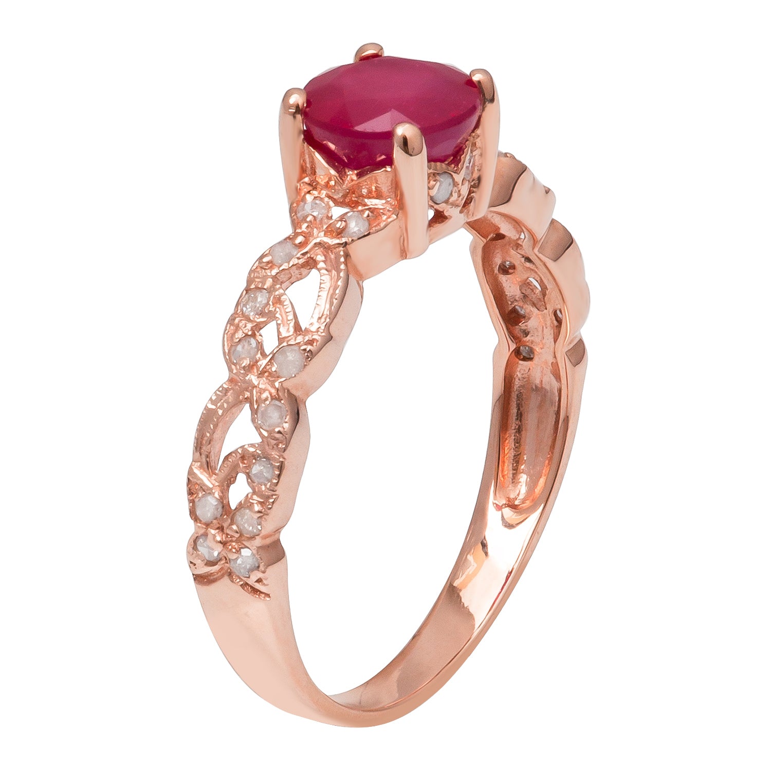 10k Rose Gold Vintage Style Genuine Round Ruby and Diamond Filigree Ring