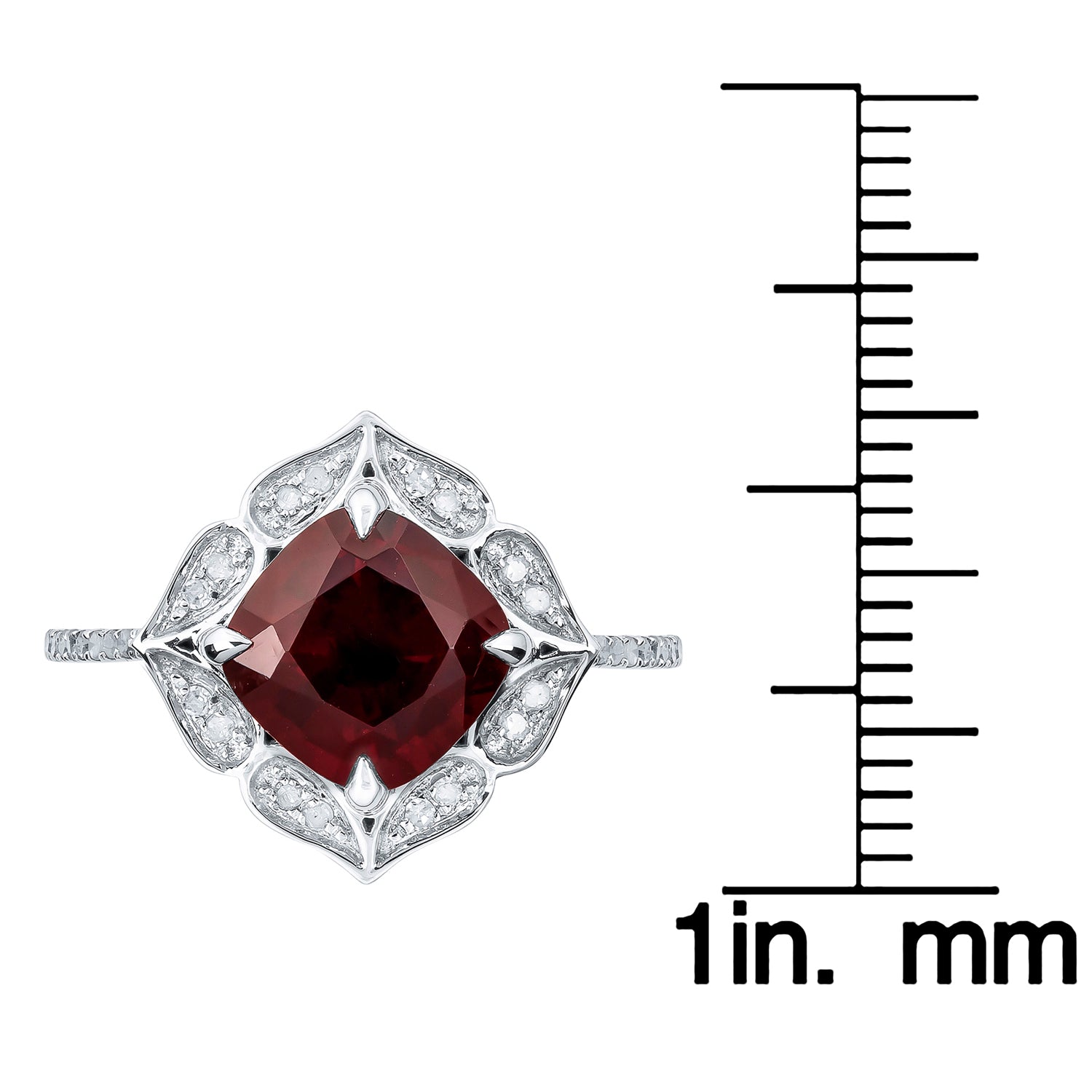 10k White Gold Vintage Style Cushion Garnet and Diamond Ring