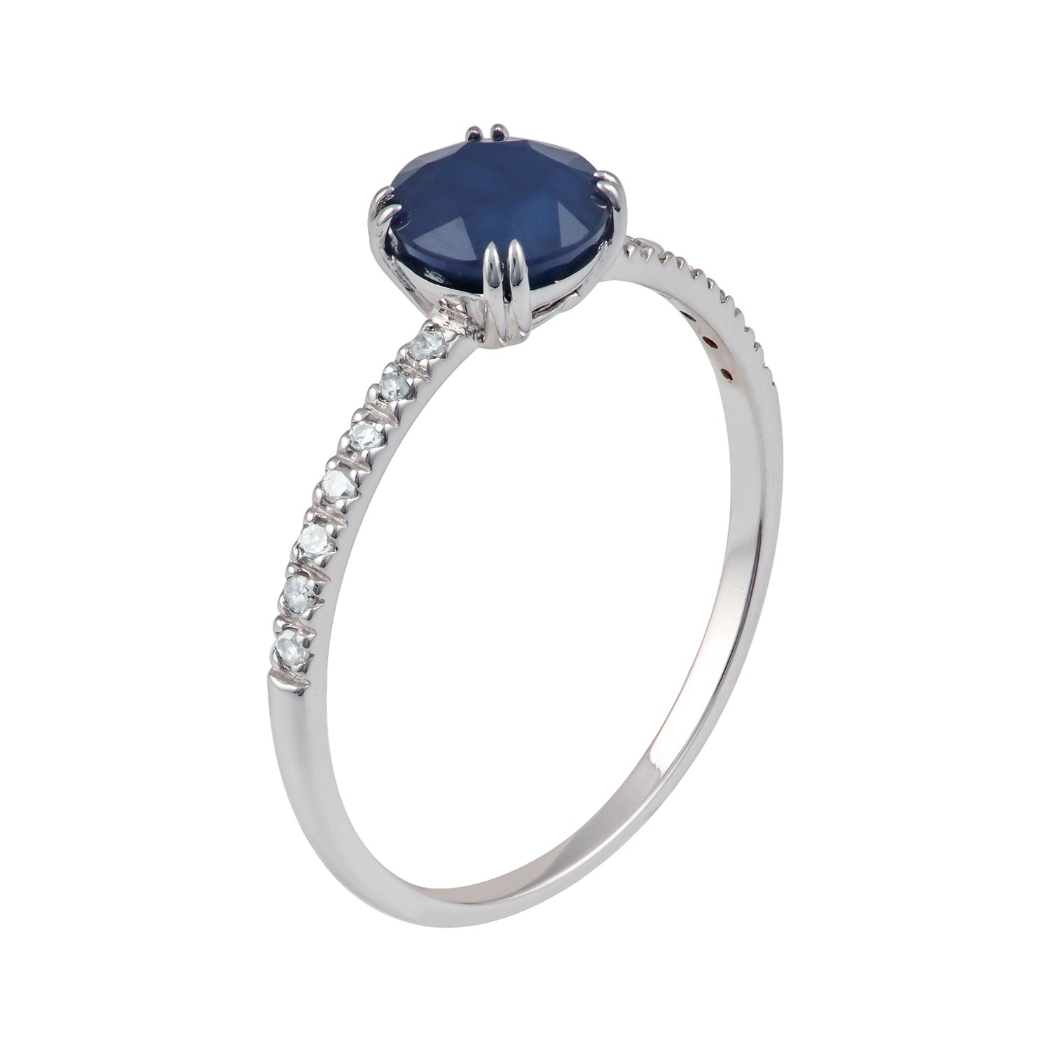 10k White Gold Genuine Round Sapphire and Diamond Ring